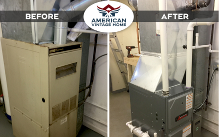 Before and after comparison of Amana furnace replacement