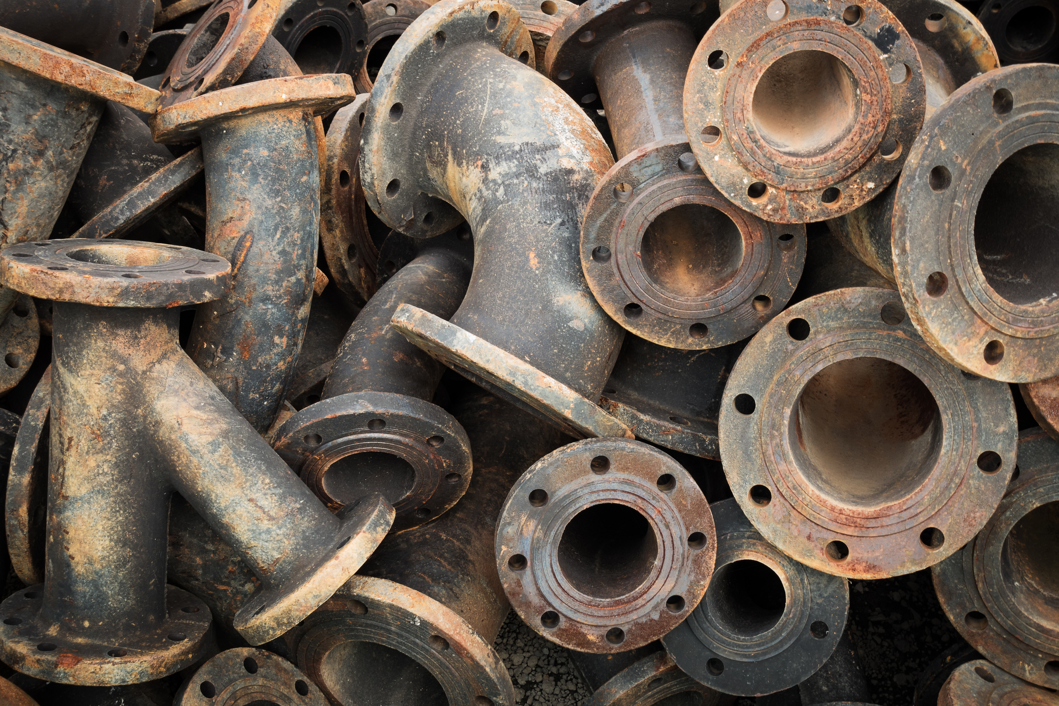 Pile of cast iron sewage pipe fittings